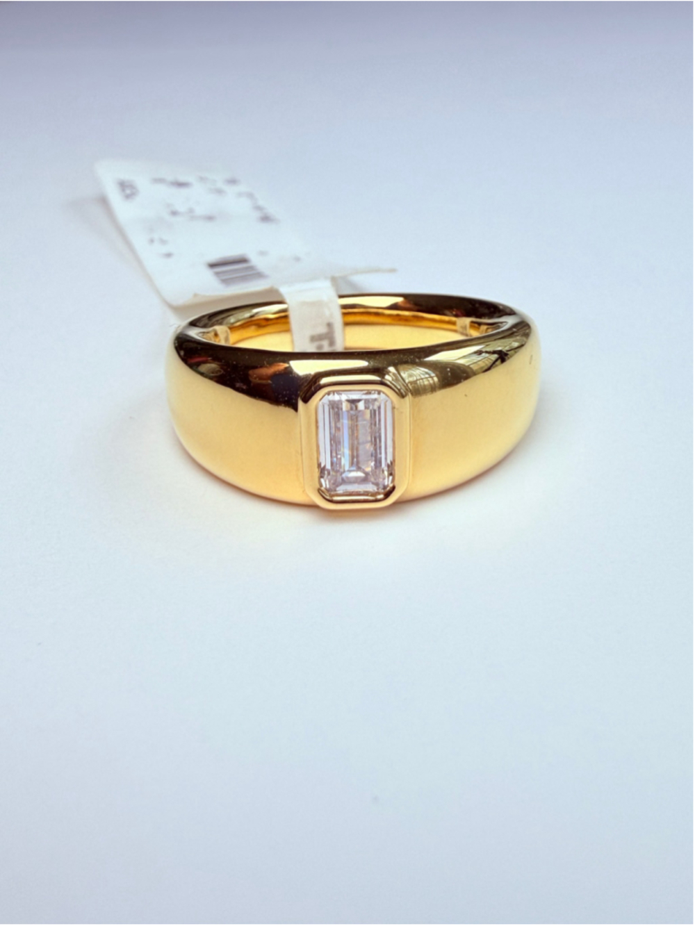14K Gold Milor Cubic Zirconia CZ Baguette Solitare Thick Band Dome Ring BNWT